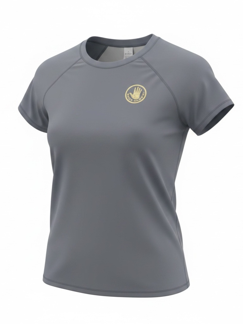 Body Glove Women's Short Sleeve Performance Tee - Gray with Gold Emblem. Fitted